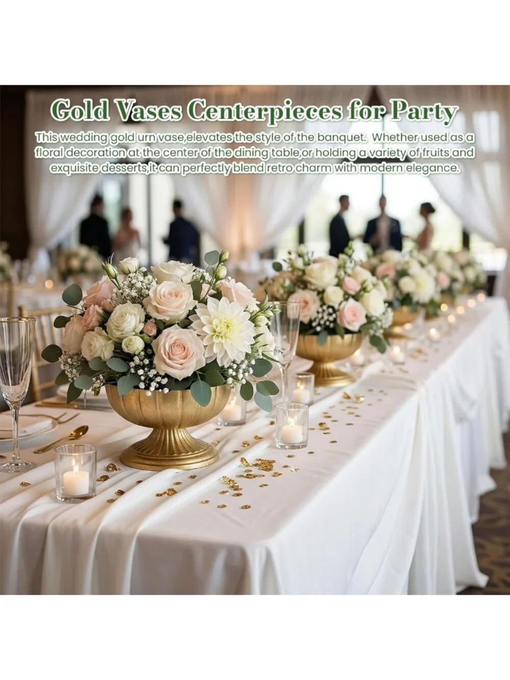 Elegant Vintage Gold Compote Vases for Wedding Centerpieces - 8.5